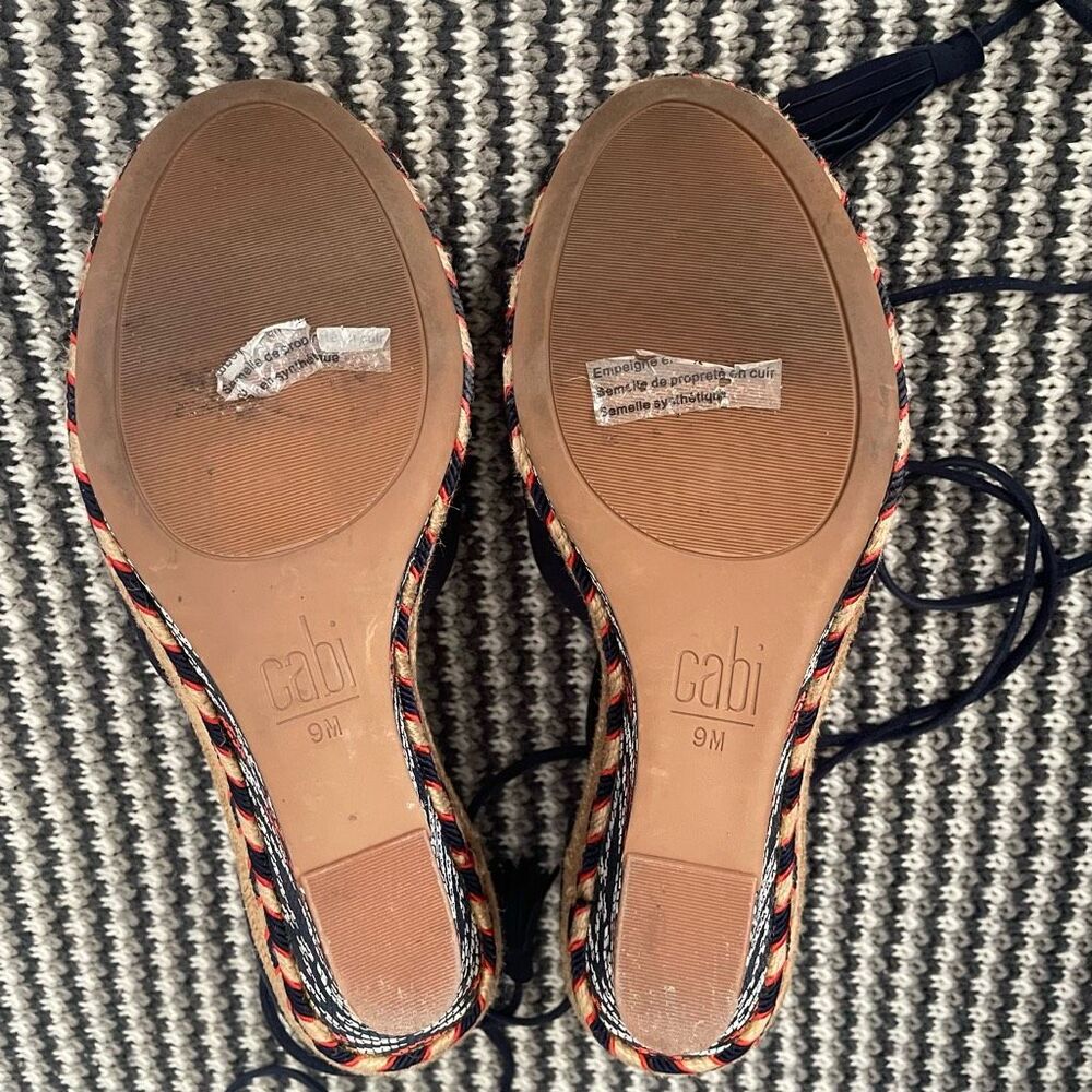 Cabi Isla wedge blue suede Aztec ankle tie up sandal women’s shoe size 9 - Picture 10 of 11